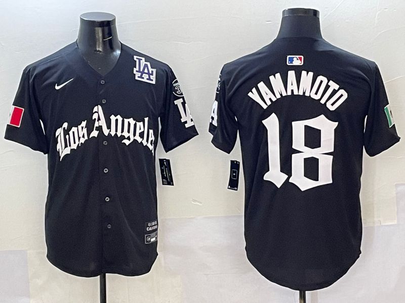 Men Los Angeles Dodgers 18 Yamamoto Black Five generations Joint Name 2025 Nike MLB Jersey style 10
